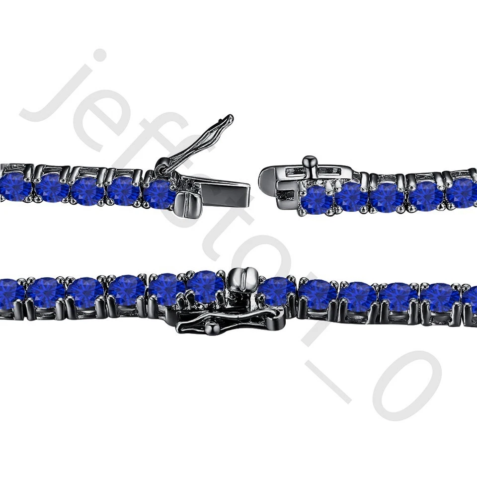 Collar Tenis 45 ctw Creado en Laboratorio Redondo Zafiro Azul 14K Chapado en Oro Negro 4mm Foto 4 de 4