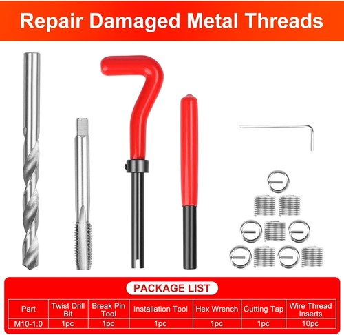 M10 X 1.0 Thread Repair Tool Helicoil Wire Inserts Kit Metric Set - Picture 2 of 8