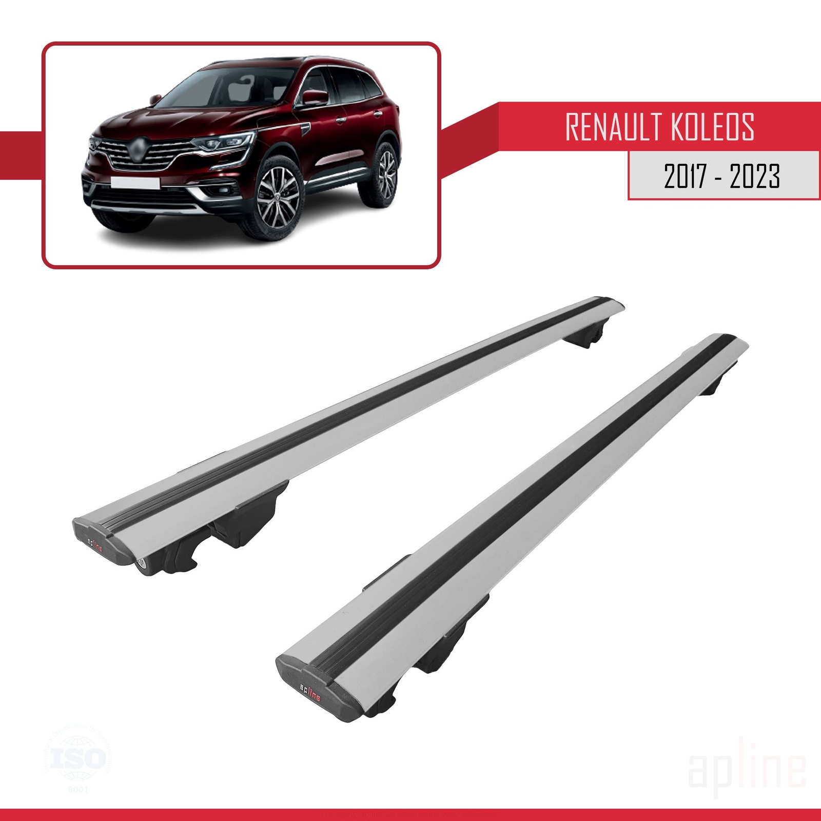 Barres De Toit HOOK Compatibles Renault Koleos 2 (HC) 2017-2024 – 2 Barres En Aluminium Gris, Charge Max 75 Kg
