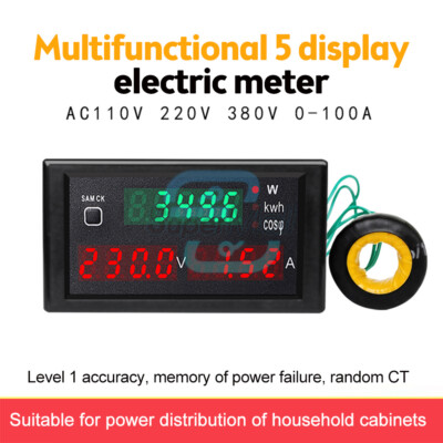 AC80-300V/ AC200-450V 100A Voltage Current Wattage Power Meter W/ Transformer