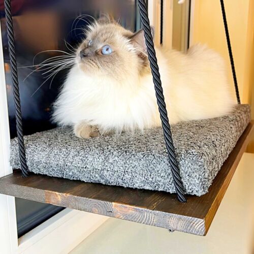 Cat Window Perch ''Black wenge'', Cat hammock, Cat window bed, Wood cat shelves - 第 1/14 張圖片