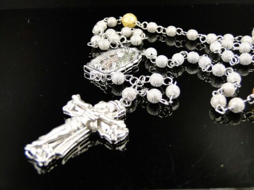 Collier homme 2 tons perles 12 mm blanc plaqué or jaune diamant chapelet 3 ct - Photo 1/12