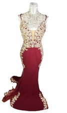 Cinderella Divine Burgundy Gold Embroidered Mermaid Evening Gown Size 10