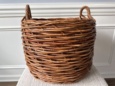 Heavy Duty Wicker Basket Large Handwoven Rattan Storage Rustic Farmhouse Artisan