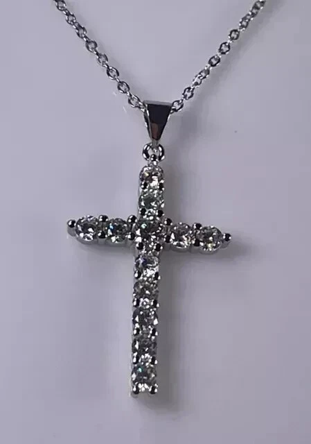 14K White Gold Plated 2.00 Ct Round Cut Lab-Created Diamond Womens Cross Pendant - Image 3 of 4