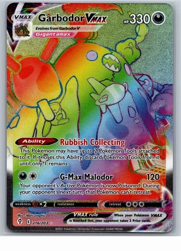 Garbodor VMAX (Secret) Holo SWSH07: Evolving Skies 216/203 2021 NM