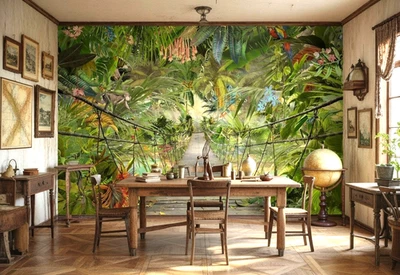 Wall Mural decor wallpaper Sunny Jungle Forest 368x254 cm Kitchen Wall Mural - Image 1 of 4