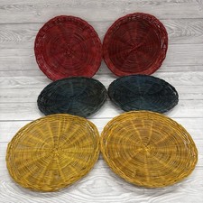6 x Vintage Wicker Rattan Placemats Multicolour Boho Table Mats 10” Plates
