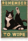 Funny Cat Bathroom Wall Art Poster, Vintage Black Cat Remember to Wipe Tin Sign