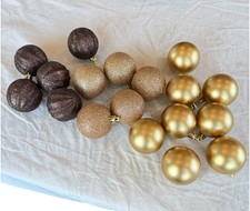 18 Shatterproof 2.25" Christmas Tree Ornaments Gold  Brown Glitter Gold Matte