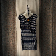 Tory Burch Sheath Dress Navy White Striped Cowl Neck Sleeveless Size S