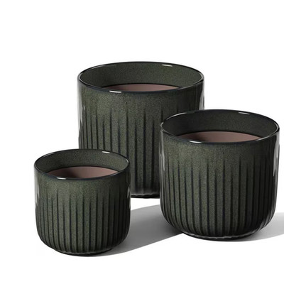 5.7/6.9/8.3 In. Dark Olive Ceramic round Planter Set (3-Pack)