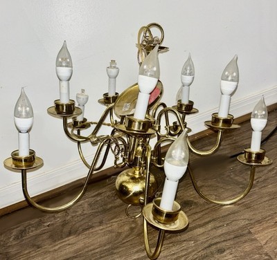 Dusty Brass-colored Chandelier With Flame Lights (And Two Broken Ones)