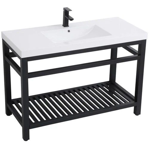Elegant Decor Raya 48" Single Resin Top Metal Bathroom Vanity in Black - Picture 1 of 14