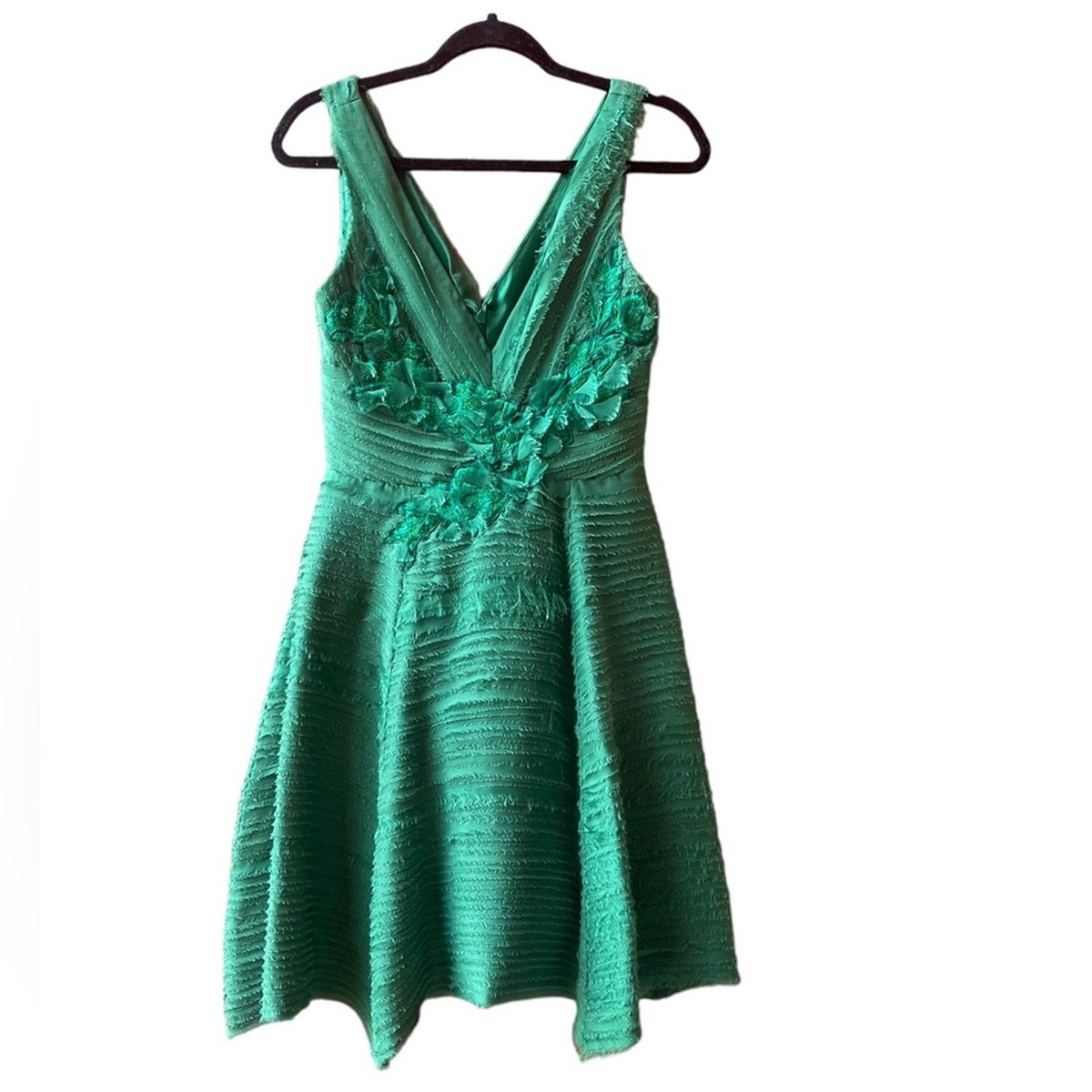 $695 MARCHESA NOTTE Pleated Cocktail Floral 3 D Dress Emerald Green Size:2  | eBay