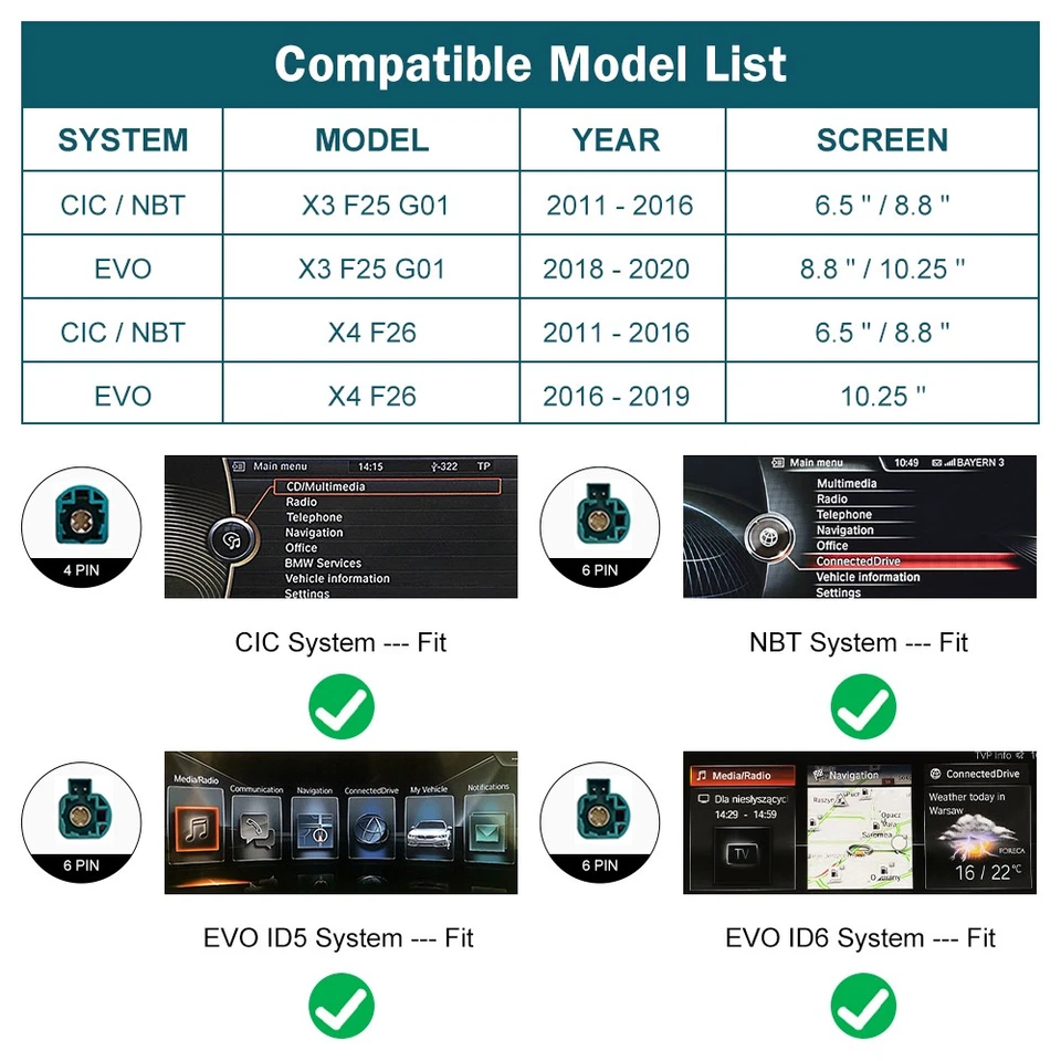 Wireless Carplay Android Auto Interface Für BMW X3 F25 G01 X4 F26 NBT CIC EVO - Bild 2 von 4