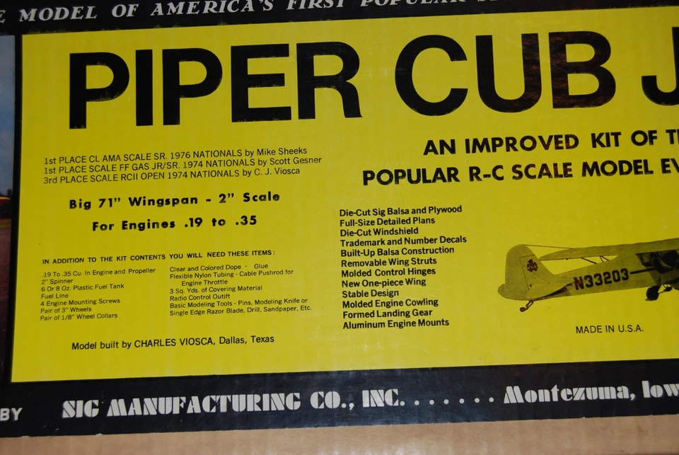 Kit melhorado de avião de controle remoto SIG Manufacturer Piper Cub J-3. Sem motor - Imagem 2 de 3