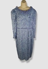 498 Mac Duggal Women's Blue Embellished High Neck Dress Size 14