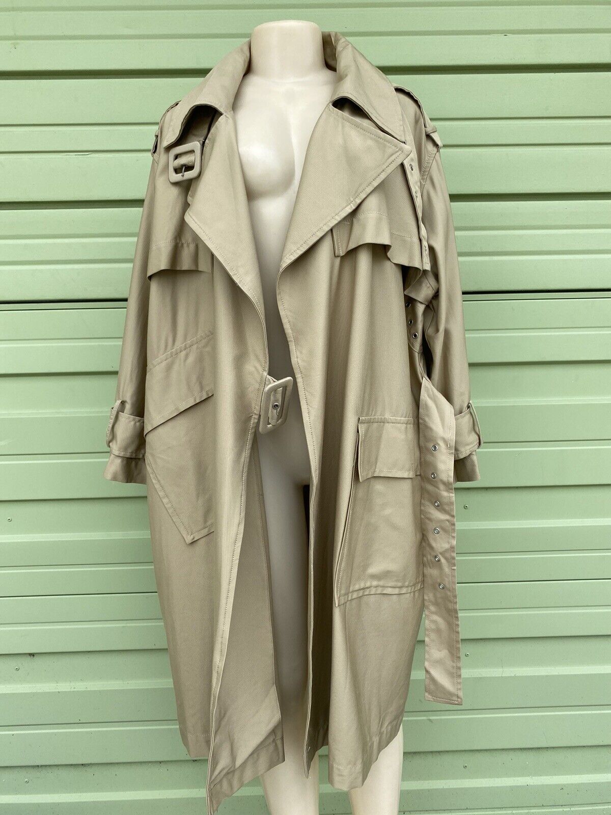Zara Beige Double-breasted Oversized Trench Coat Belt Fashion Size 