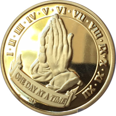 Praying Hands One Day At A Time 22k Gold Plated AA Medallion Chip ...