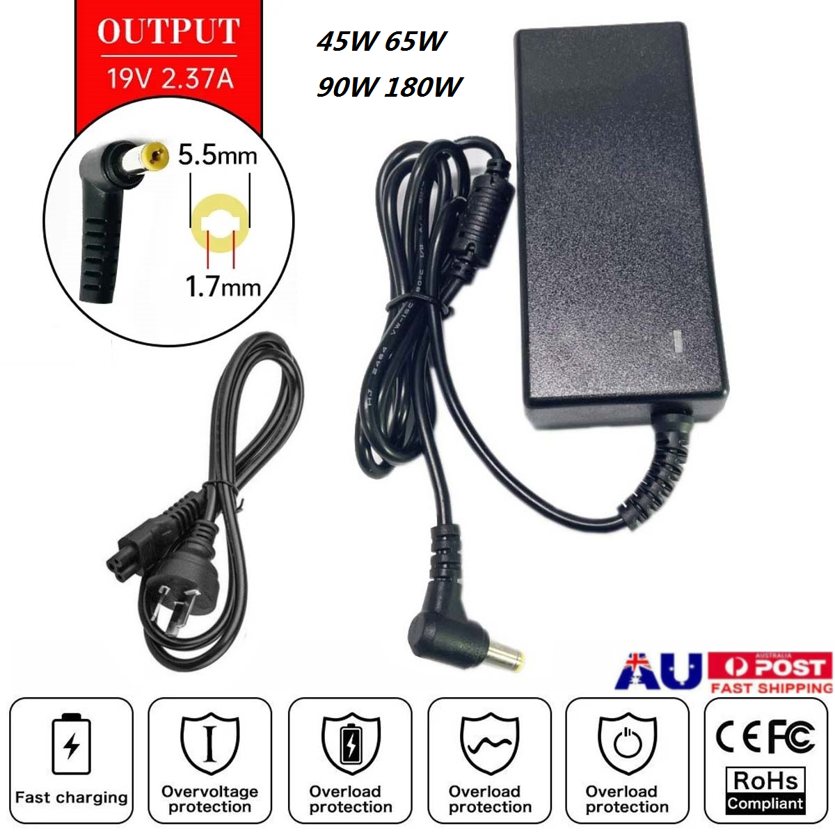 For Acer Laptop charger 180W 90W 65W 45W Power Adapter Aspire TravelMate  series