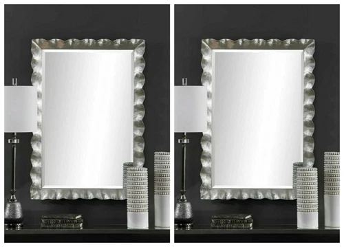 TWO HAYA XXL 40" FORGED SCALLOPED METAL FRAME WALL VANITY MIRROR UTTERMOST 09571 - Picture 1 of 6