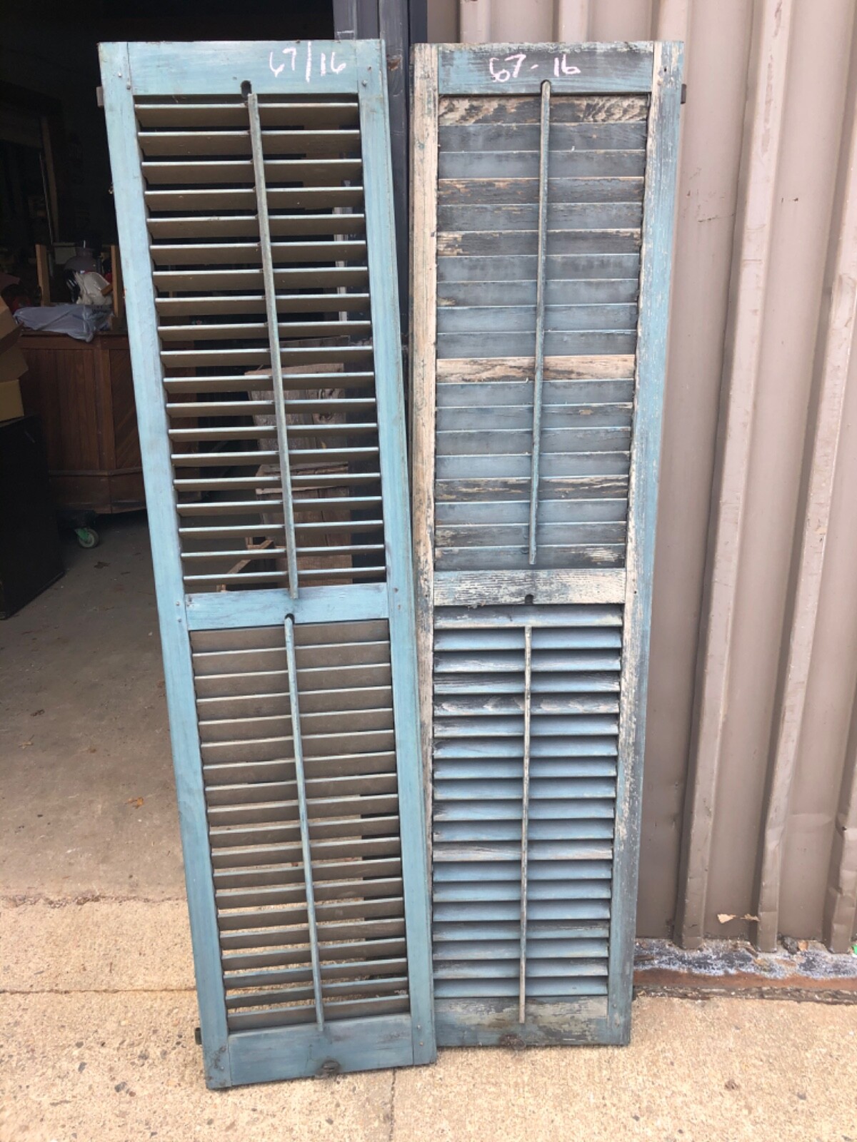 GREAT pair vintage victorian louver house shutters blue green 67” x 16” x 1 1/8” eBay