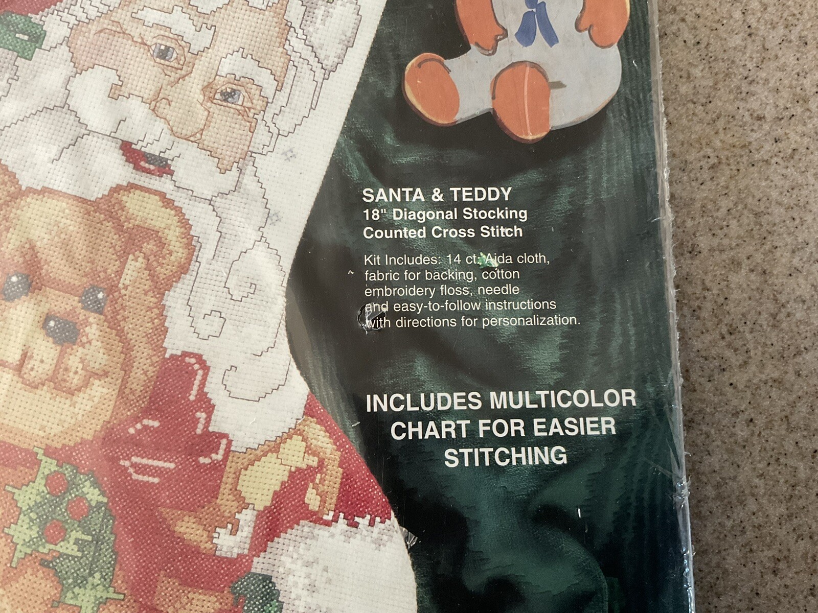 Bucilla Counted Cross Stitch Christmas Stocking Kit “Santa & Teddy” 18”