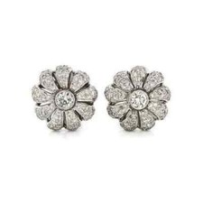 14K White Gold Plated 3Ct Round Cut Real Moissanite Women's Flower Stud Earrings