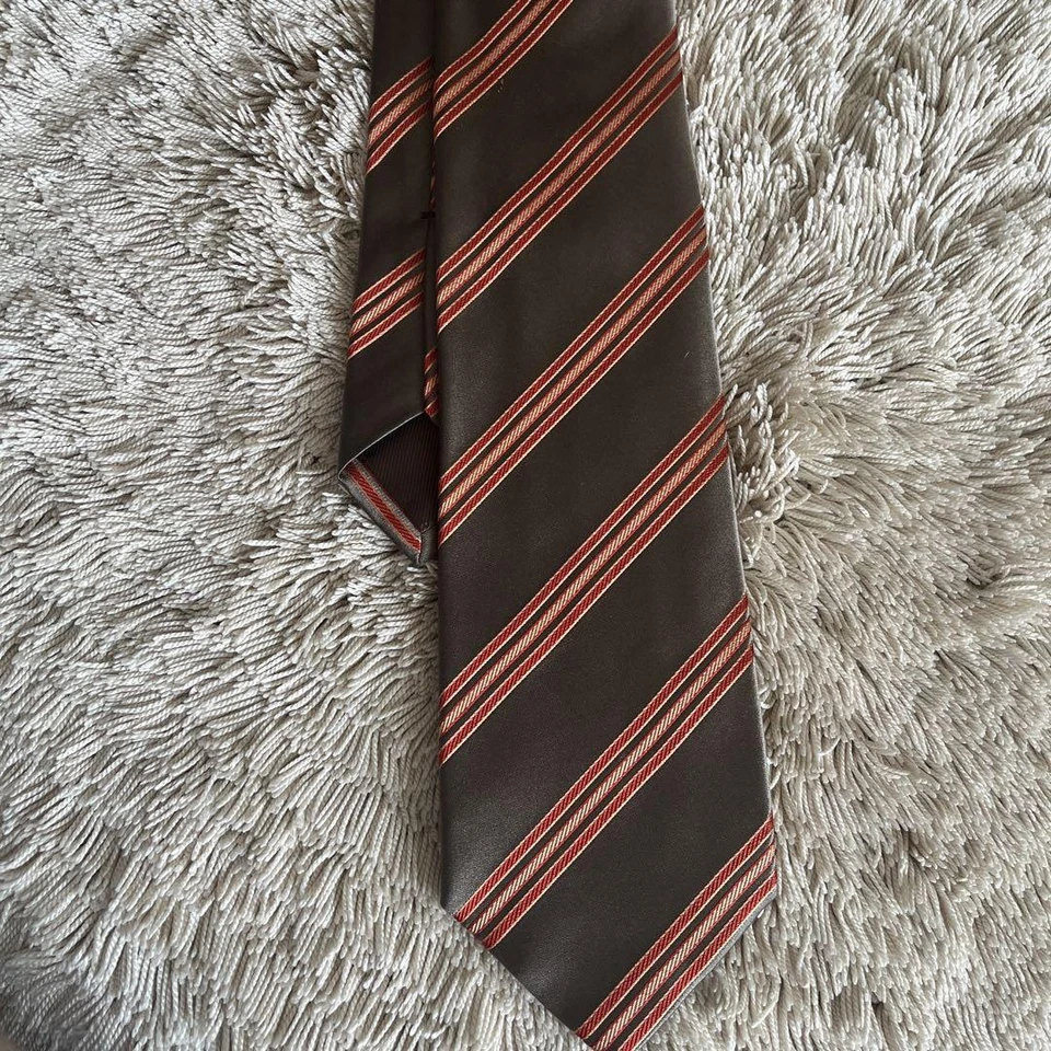 Gravata Kiton genuína unissex 100% prata laranja luxo Itália Nápoles - Imagem 4 de 4