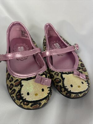 Hello Kitty Toddler Girl's leopard Mary Janes HK Lola Shoes FB5361 6 M glitter 