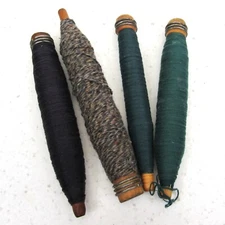Lot of 4 Vintage Industrial Textile Spools of Thread Wooden Bobbins 9" 10"