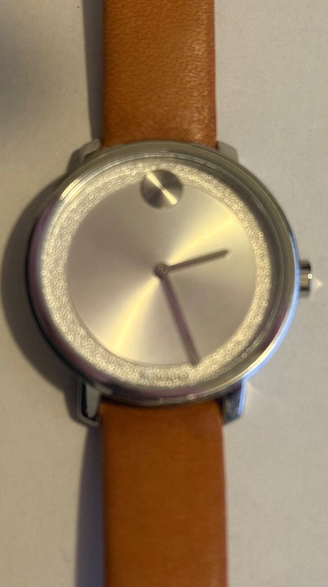 Movado Bold Swiss Quartz Silver Camel Leather Strap Women  display picture 1