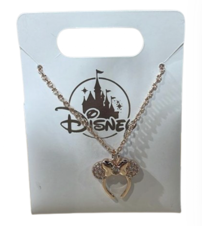 Disney Parks Minnie Mouse Ears Headband Necklace Rose Gold New