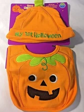 Halloween- My 1st Halloween - Pumpkin -  Bib & Hat Set - Orange NEW