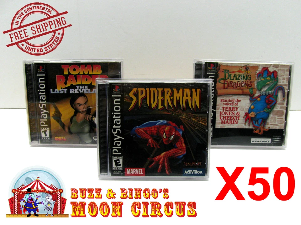 DR. RETRO 50x SONY PS1 PLAYSTATION ONE CIB CD - CLEAR PROTECTIVE BOX PROTECTOR SLEEVE CASE