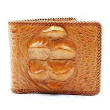 New Real Brown Croc Leather Head bone Horn back Skin Men's Bi-fold Wallet.