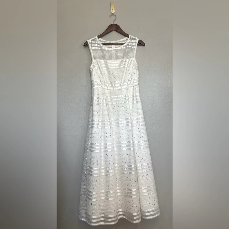 ADRIANNA PAPELL Blanco Vestido Midi Novia Ducha Largo Formal Baile de graduación Vestido Sin Mangas Foto 2 de 4