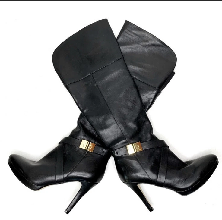 Marc Fisher Tall Black Leather Heeled Stiletto Boots Size 6 | Ebay