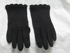 Vintage Crescendoe Gloves Short 8" Black Beaded Cut Out Scalloped Tops Sz.6-1/2