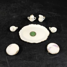 Miniature Porcelain Tea Set Dollhouse Plates Cups Pitcher Creamer Bone China
