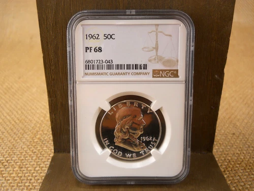 1962 NGC PF68 Benjamin Franklin Gem Proof Half Dollar No Mint Mark Brown Label