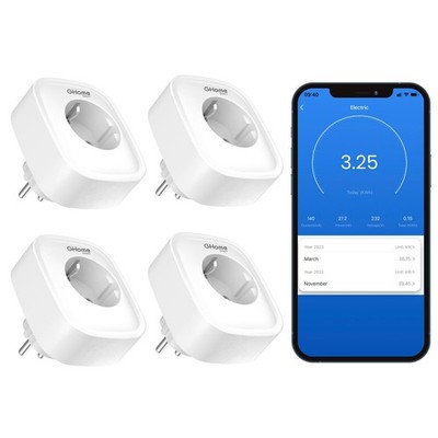 GHome Smart WLAN Steckdose 16A mit Strommessung Alexa Google 4er Pack