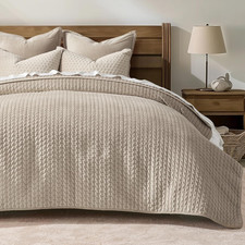 Cross-Stitch Velvet Quilt Set, King Size, Light Taupe