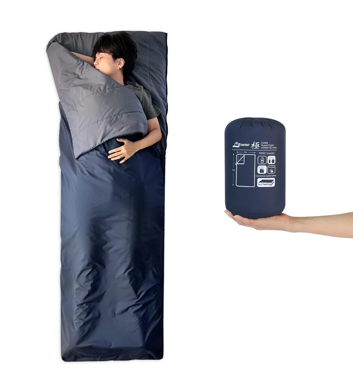 1.6 lbs/ 720g, 68°F-50°F Sleeping Bag, Combinable Lightweight Packable Portab...