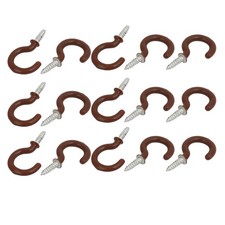 7/8 Inch Plastic Coated Screw-in Open Cup Ceiling Hooks Hangers Brown 15pcs