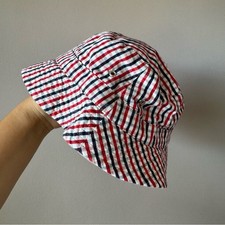 Hanna Andersson Vintage Gingham Plaid Navy Red Reversible Bucket Hat Medium