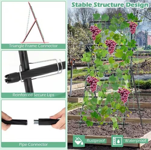 COSTWAY 75 IN. METAL GARDEN CUCUMBER TRELLIS FOR PLANT CLIMBING - BLACK/GREEN