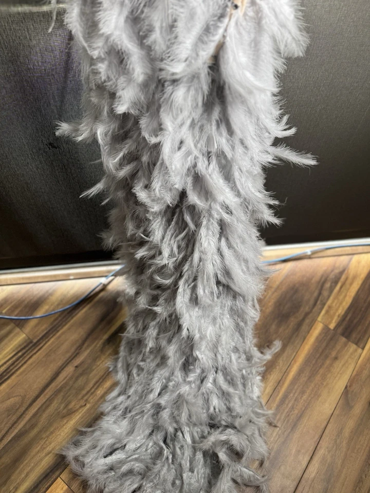 Silver Glitter Maternity Gown Mermaid Feather Long Sleeve Photo Shoot Dress (L) - Image 3 of 4