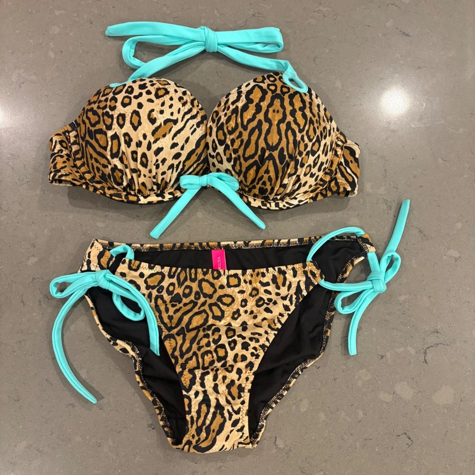 Sexy conjunto de bikini Victoria's Secret Bombshell Leopardo push up 34B S estampado animal Foto 2 de 4